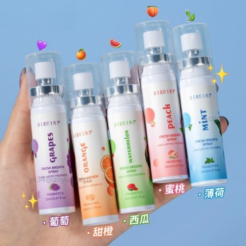 Afbeelding van Natuurlijke Fruitsmaak Ademverfrisser Spray – Draagbaar en Effectief voor Vrouwen en Mannen