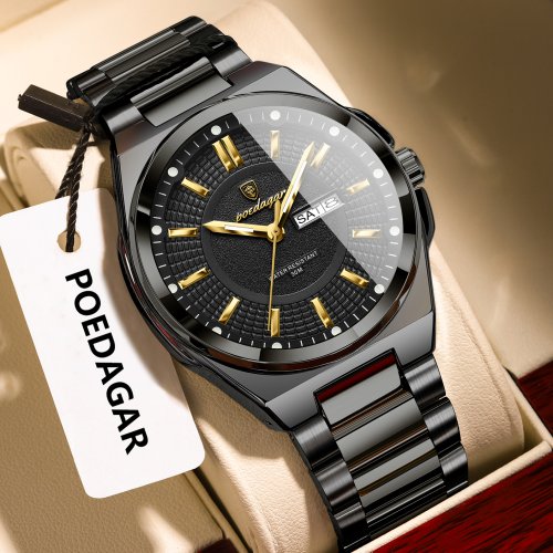 Bild von POEDAGAR Top Business herren Uhren Edelstahl Wasserdicht Leucht Mann Uhr Datum Woche Quarz Casual Mode Männer Armbanduhr
