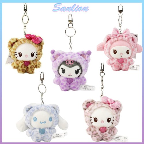 Image of Sanrio Leopard Print Hello Kitty Pendant Keychain – Cute Cartoon Plush Doll Charm for Bags and Keys