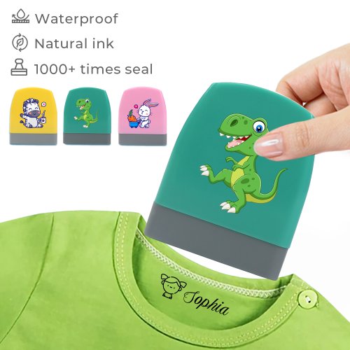 Bild von Personalisierter Cartoon-Dinosaurier Namensstempel für Kinder – Kawaii Namensaufkleber für Kleidung, Schulsachen und Geschenke