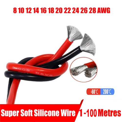 Zdjęcie Super miękki drut silikonowy 8 10 12 14 16 18 20 22 24 26 28 AWG Drut żaroodporny czerwono-czarny do akumulatorów samochodowych Urządzenia domowe