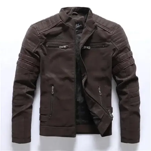 Image de Veste Moto Hiver Homme en Cuir PU Chaude & Vintage