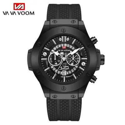 Image de Montre Sport Homme Noir Silicone 46mm - Style Militaire Or Rose