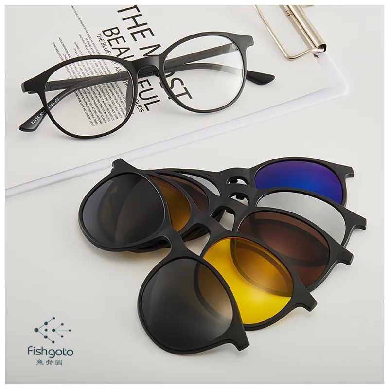Imagen de Gafas de Sol Magnéticas Ópticas Polarizadas 6 en 1 con Montura Redonda Graduada para Hombres y Mujeres – Ideal para Miopía y Uso en PC