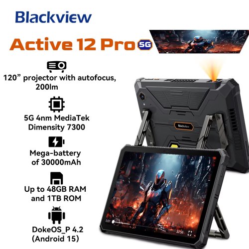Image de BlackView Active 12 Pro - Tablette 5G Ultra-Robuste avec Projecteur