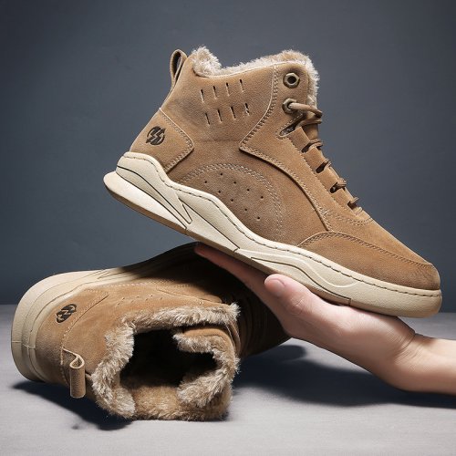 Immagine di Stivali Invernali da Uomo con Pelliccia Interna, Sneakers Calde e Resistenti alla Neve in Pelle Scamosciata – Scarpe da Uomo Moda Inverno