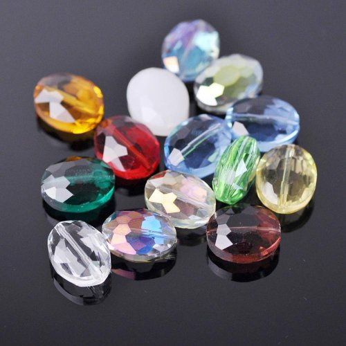 Immagine di Perline Ovale Sfaccettate in Vetro di Cristallo 12x9mm, 16x12mm, 20x16mm – Confezione da 10 Pezzi per Creazioni Artigianali e Gioielli Fai Da Te