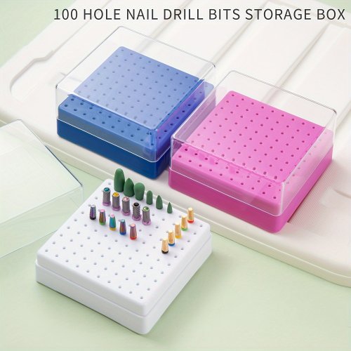 Imagen de Organizador portátil de 30/100 agujeros, 1 unidad de varios estilos para almacenar y organizar brocas para uñas, con Base a prueba de polvo