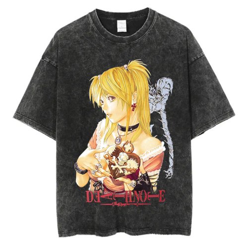 Zdjęcie T-shirt z nadrukiem anime Death Note w stylu vintage, oversize, z bawełny, unisex, moda uliczna Harajuku