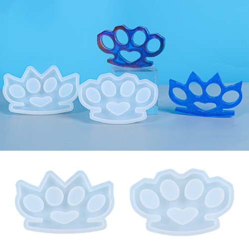 Imagen de Molde de resina epoxi de cristal, herramientas de fabricación de armas de autodefensa, nudillos de 4 cavidades, fundición de silicona, manualidades DIY