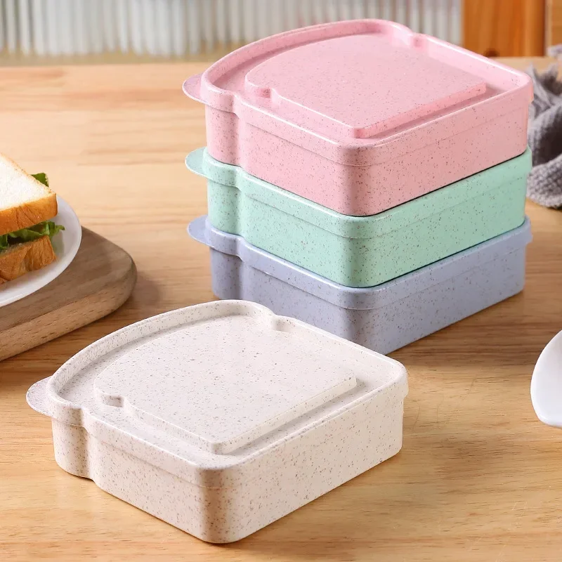 Immagine di Scatola da Pranzo Portatile a Forma di Pane Tostato in Plastica con Coperchio - Bento Box per Sandwich, Contenitore per Alimenti Ideale per Ufficio, Scuola e Uscite all'Aperto