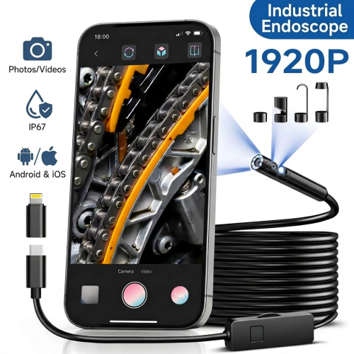 Imagen de Cámara Endoscópica de 8 mm con Lente Única, Resolución Full HD 1920p, Luz Ajustable y Cable Semirrígido para Inspección en Teléfonos iPhone, iPad y Dispositivos Samsung