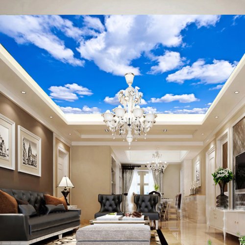 Imagen de Papel Pintado Fotográfico 3D Personalizado con Diseño de Cielo Azul y Nubes Blancas para Techo, Mural Decorativo Ideal para Sala de Estar y Ambientes Modernos