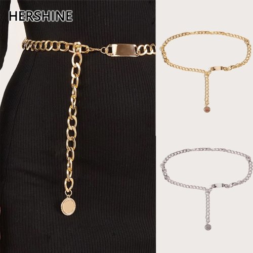 Image of Elegant Solid Color Metal Tag Waist Chain for Women – Fashionable Decorative Belt Accessory for Spring, Summer, and Holiday Outfits