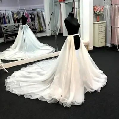 Image de Jupe de Mariage Organza avec Traîne Amovible - Blanc Ivoire
