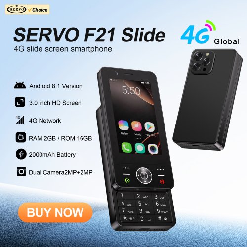 Afbeelding van Servo F21 Slide 4G LTE Smartphone met Android Systeem, 2 GB RAM, 16 GB Opslag, Google Play, WiFi, FM Radio en 3.0 Touchscreen – Dubbele SIM en Lange Stand-by Tijd