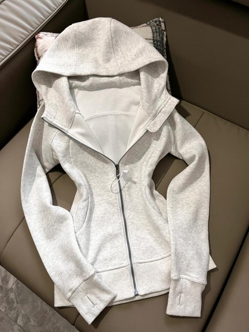 Imagen de Sudadera con Capucha Ajustada para Mujer con Hombros Descubiertos, Chaqueta de Cremallera en Gris, Ropa de Primavera y Otoño, Nueva Colección
