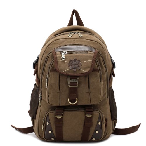 Image of Stylish Vintage Canvas Backpack for Men – Large Capacity Travel & School Bag with 14-inch Laptop Compartment
