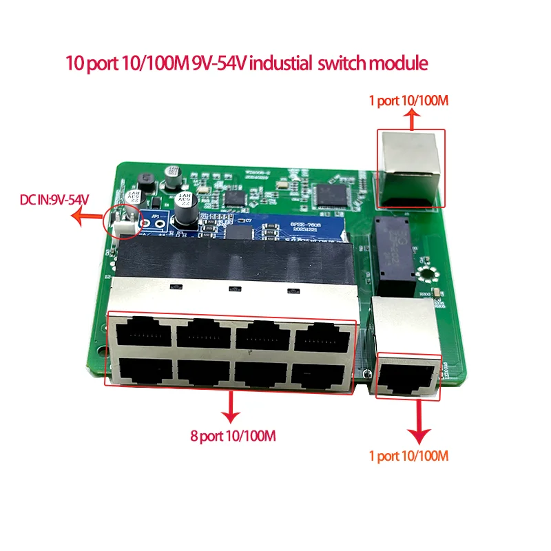 Image of Industrial 8-Port PoE Switch with 2 Uplink Ports, 48V Power Over Ethernet, 100Mbps Speed for NVR and Surveillance Systems