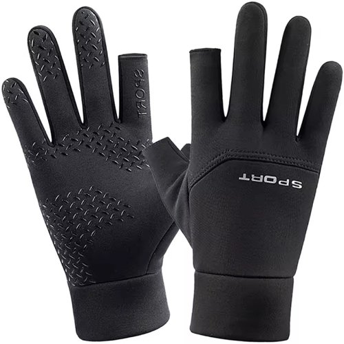 Image of Spring-Style Two-Finger Gloves with Universal Fleece Lining – Anti-Slip Design for Fishing, Cycling, and Outdoor Adventures