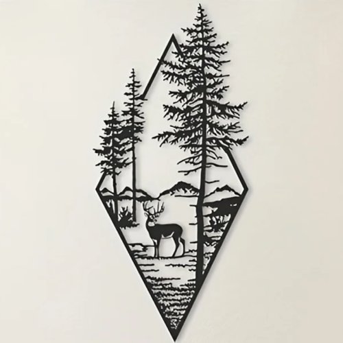 Bild von Metallwandkunst Hirsch im Wald – Elegante Landschaftsdeko für Wohnzimmer und Garten