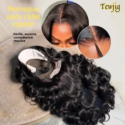 Image de Perruque frontale dentelle HD 13x4 cheveux humains ondulés 250% densité