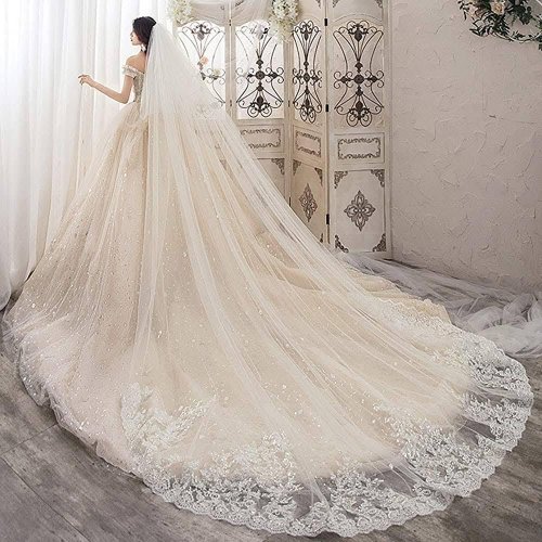 Immagine di Velo da Sposa Lungo 300-500 cm - Elegante Velo da Cattedrale in Bianco
