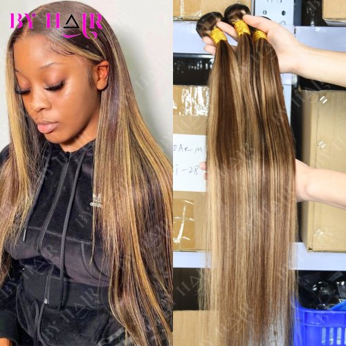 Afbeelding van Stijlvolle Rechte Haarbundels – Bruin & Blond voor Vrouwen