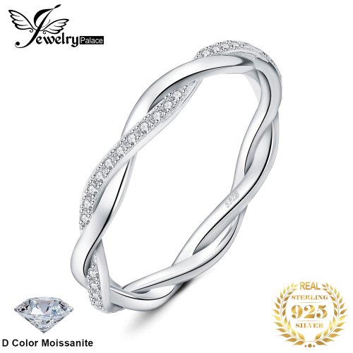Zdjęcie Elegancki pierścionek z moissanitem D-kolor, w stylu 'Love Rope Infinity', z srebra próby 925, pozłacany różowym złotem – idealny dodatek do każdej kolekcji biżuterii damskiej