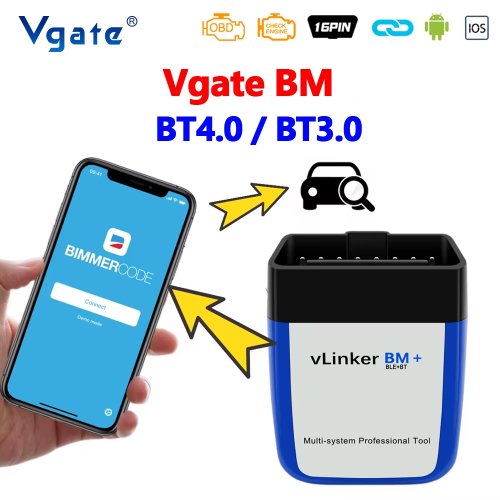 Imagen de Herramienta de Diagnóstico para Autos Vgate vLinker BM+ BM V2.2 OBD2, Escáner Automotriz Bluetooth 4.0 para Bimmercode, Android, iOS, pk ELM327 V1.5