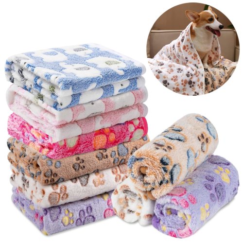 Image of Cozy Natural Fluffy Pet Blanket with Cute Elephant Paw Print Design – Soft Warm Travel Mat for Dogs and Cats