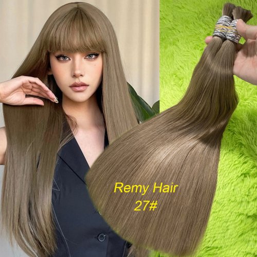 Image of Premium Vietnamese Virgin Remy Human Hair Extensions - Light Brown Straight Bulk Hair for Braiding, No Weft, Natural Look, Wholesale Quality