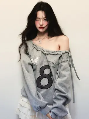 Image de Pull Rétro Y2K Harajuku Gris - Streetwear Féminin