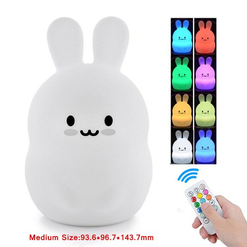 Image of Soft Glow Rabbit Night Light with Touch Sensor, Remote Control, 9 Color LED, Dimmable & Timer Function, Rechargeable Silicone Animal Lamp for Kids and Babies – Perfect Gift