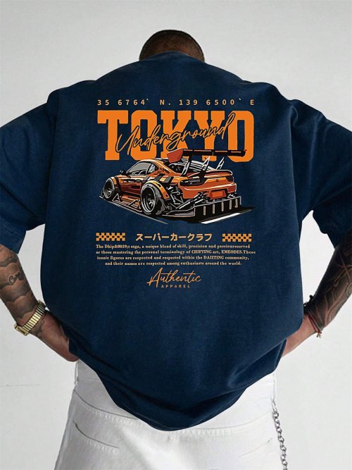 Imagen de Camiseta de Manga Corta para Hombre con Cuello Redondo, 100% Algodón, Estilo Informal y Holgado, Talla Grande, Diseño con Patrón Japonés de Tokio, Ideal para Verano