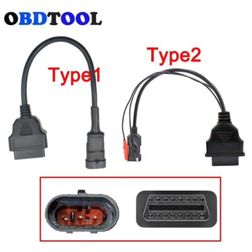 Imagen de Cable OBD2 de 3 Pines a 16 Pines para Diagnóstico de Coches Fiat, Alfa Romeo y Lancia con Conector Antiguo para Motocicletas Sym - Incluye 2 Tipos de Conectores