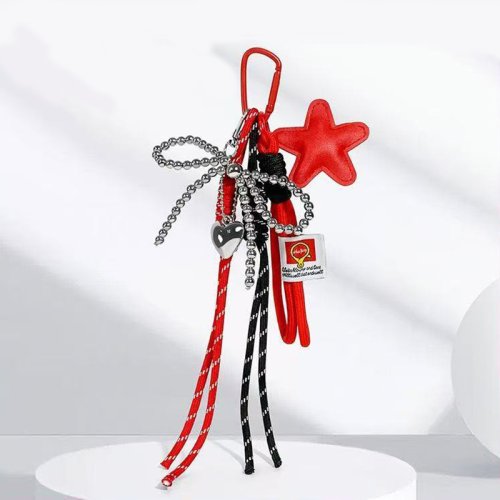 Immagine di Portachiavi a Stella Marina in Pelle Autentica con Corda Intrecciata – Accessorio di Moda Elegante e Carino per Donne Amanti dello Stile Maximalista