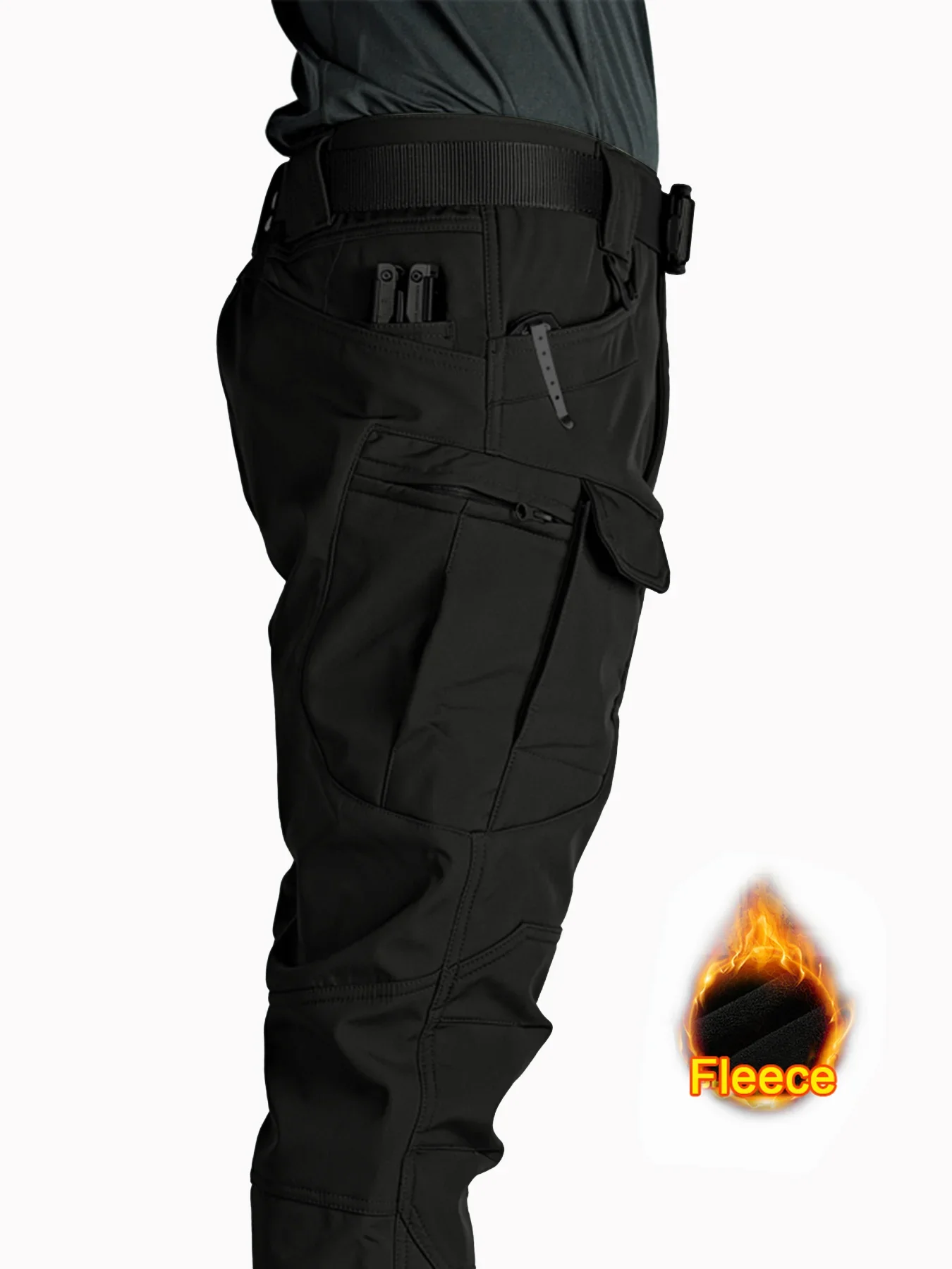Image of 2025 Flap Pocket Men's Fleece Straight Leg Cargo Pants, Loose Casual Tactical Pants, Mens Work Pants for Hiking Climbing