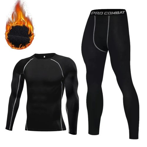Immagine di Intimo termico invernale da uomo Mantieni caldi i mutandoni lunghi Strato base Leggings fitness sportivi Canottiere attillate