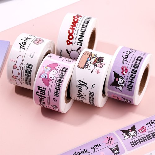 Imagen de Rollo de 120 Pegatinas Kawaii Sanrio Kuromi y My Melody - Calcomanías Decorativas de Vinilo para Sellado, Agradecimiento y Manualidades