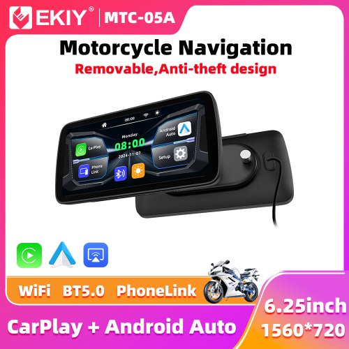 Image of 6.25 Inch Wireless CarPlay & Android Auto GPS Motorcycle Navigation Display – Portable Digital Dashboard for Motorcycles with Bluetooth, Mirror Link, and HD Touchscreen