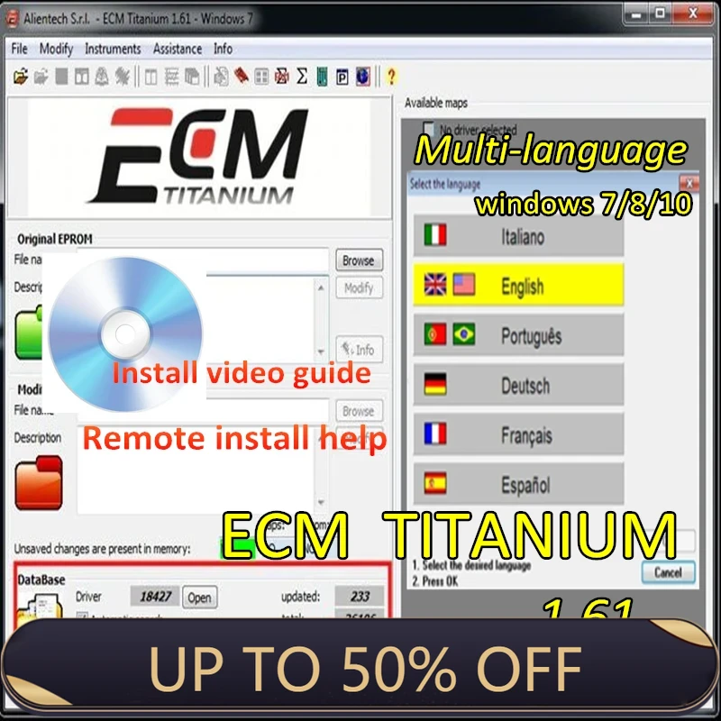 Immagine di Kit di Diagnostica Auto ECM Titanio 2025 con Driver 26000 e 18259 per ECU - Software per Strumento di Riparazione, Compatibile con Windows 7/8/10 via USB o CD