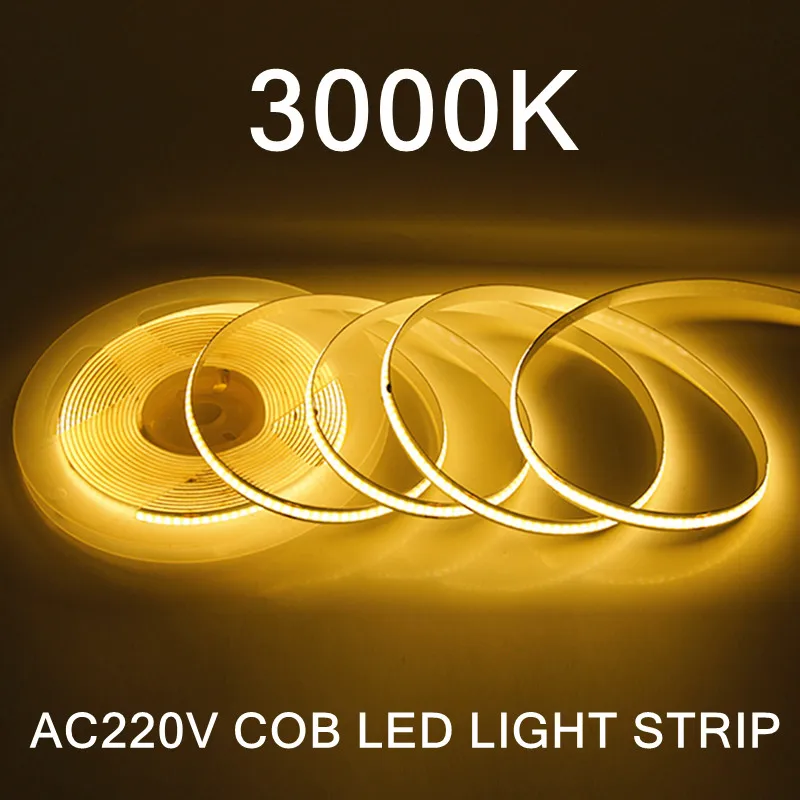 Afbeelding van 10M 220V 240Leds/M Cob Led Strip Licht Flexibele Tape Lampjes Smart Ic Geen Driver Hoge Heldere Lineaire Verlichting Ra95 Warm Wit