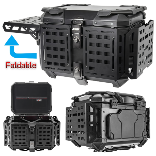 Afbeelding van 65L/55L/45L Opvouwbare Armor Motorcycle Top Box Aluminium Bagage Kofferbak Staart Doos Waterdichte Helm doos Quick Release Gereedschapskist
