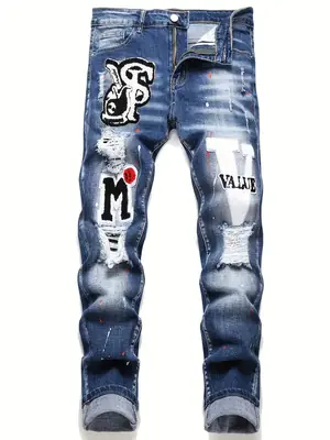 Image de Jeans Slim Déchirés Y2K pour Hommes - Style Hip Hop