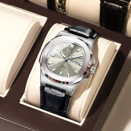 Imagen de Reloj de Lujo para Hombre con Correa de Cuero y Calendario Semanal