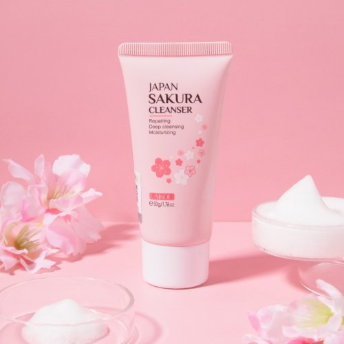 Immagine di Sakura Detergente Schiuma Ricca Pulizia Profonda Rimuovere Il Grasso Migliorare Crema Lavaggio Viso Grassa Idratazione Delicata Rimuovere Detergente Comedone
