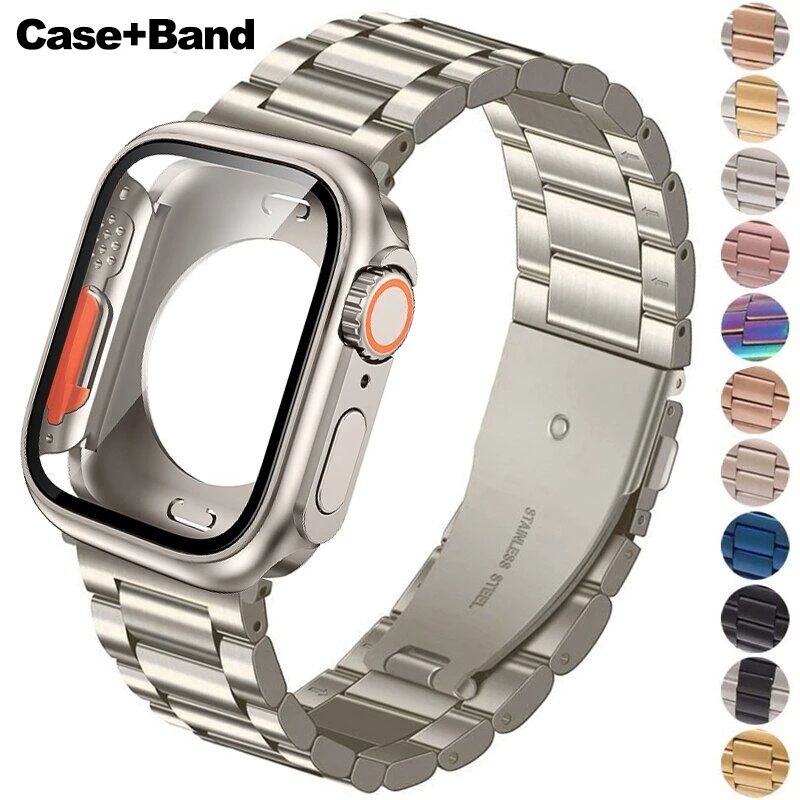 Zdjęcie Elegancki metalowy pasek ze stali nierdzewnej do Apple Watch 46mm, 45mm, 44mm, 42mm – kompatybilny z serią 10, 9, 8, 7, 6, SE, 5 – ultra case band dla Twojego zegarka smart