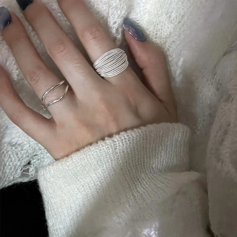 Immagine di Anello Multi-linea di colore argento alla moda di Design di personalità per le donne ragazza fascino apertura irregolarità anello di barretta Set gioielli per feste