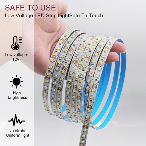 Image of Flexible 2835 LED Strip Light - 12V/24V, 5m to 100m, 120 LEDs per Meter, 8mm PCB, 13 Color Options, Bright Indoor Decor Lighting for Home, Non-Waterproof